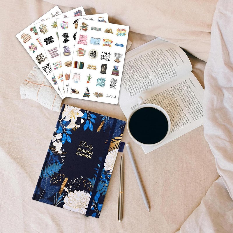 COMKISO Store Reading Journal for Book Lovers - 75 Book Journal Reading Log for Book Tracking, A5 Linen Book Review Journal with TBR Tracker List, Ratings, Challenges, Prompts, and Index - Floral - Image 2
